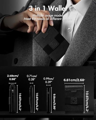 Image of iwantit 3 in 1 Magsafe Wallet Men: Bifold Wallet + Magnetic Wallet for iPhone - Detachable Cash Strap, Smart Pop Up Card Holder, ID Window, Premium Leather (Cross Grain Black)