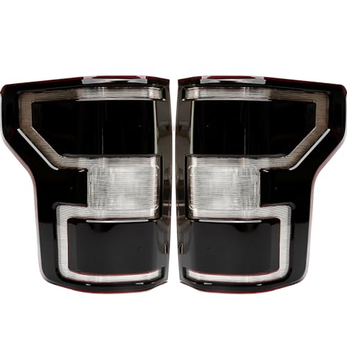 Brake Tail Light Rear Lamp Compatible With Ford F150 F-150 2018 2019 2020 Driver and Passenger Side Smoke Black Halogen Type OE-Style with Bulbs and Harness NON LED NON Blind Spot Replace#JL3Z13405H
