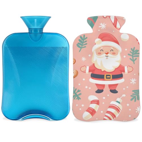 Hot Water Bottle with Soft Cover,2L Fantastic Santa Claus Hot Water Bag for Hot and Cold Compress, Hand Feet Warmer, Retro Santa Claus Rubber Hot or Cold Water Bottle Halloween Christmas Decorations