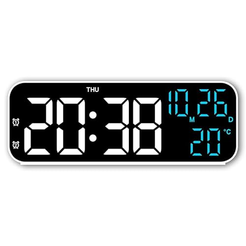 LED時計 大きい時計 年/月/日 温度/日期切替表示 デジタル表示 壁掛け時計 家庭、オフィス、寝室、リビングルーム (白と緑) (ホワイト,LED ブルー)