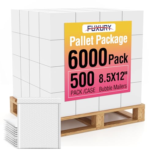 Image of Fuxury Bubble Mailers 8.5x12 inch White Padded Envelopes 6000Pack Bulk Strong Adhesion Full Pallet of Padded Mailers Thick Bubble Envelopes for Small Business Mailing Books Clothes Makeup Supplies