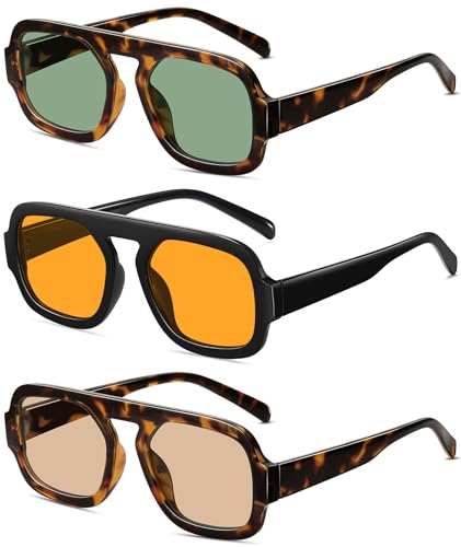 Retro Square Aviator Sunglasses for Women Men 70s Vintage style Shades Trendy Flat Top UV Protection Sun Glasses4