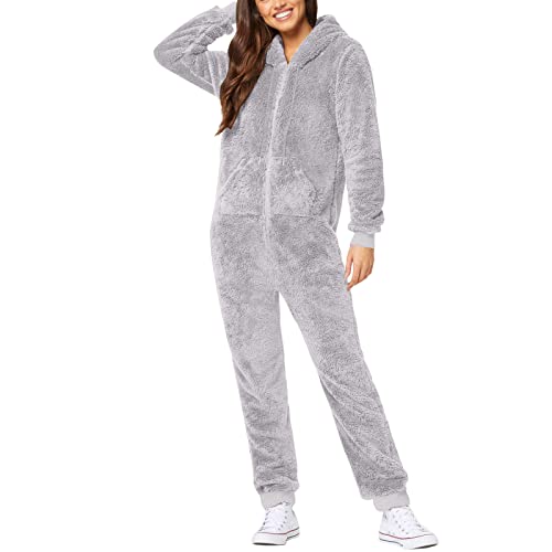 Combinaison pyjama femme douillette grise M idéale pour les soirées d'hiver cocooning à la maison