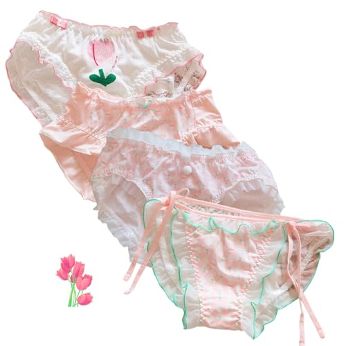 Cute Floral Frilly Panties for School Girls Teen Cotton Crotch Underwear Mid Rise Comfy Fit Lace Ruffled Trim