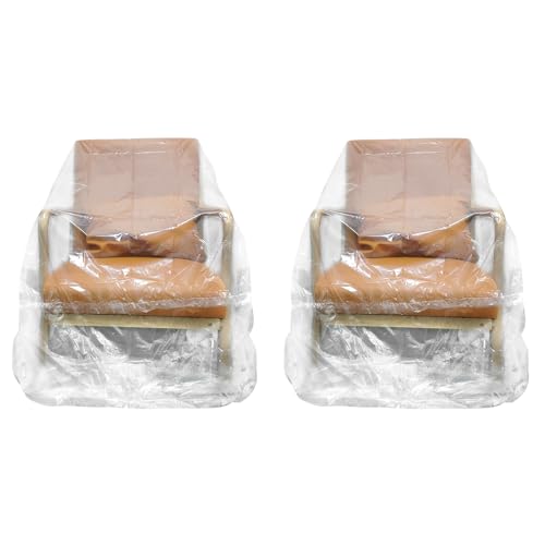 ALNKDH 2PCS Plastic Chair Covers,4 Mil Thick Heavy Duty Dust-Proof Moving Bags, Extra Large Waterproof & Clear Chair Cover Protectors For Armchairs And Recliners 65 x 43 x 35 Inches