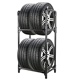 BAOYOUNI Reifenständer für 4 Reifen oder Felgen, 2 Ebenen Reifenregal aus Stahl, Platzsparend Lagerregal Stabil für Garage, Keller, Werkstatt, 57,2 x 37,3 x 114,6cm, Schwarz