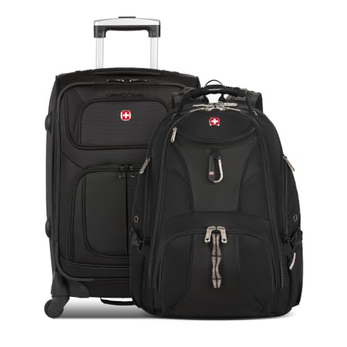 Image of SWISSGEAR Sion 2-Piece Travel Set, Softside Expandable Carry-On Spinner Bundled with 1900 ScanSmart 17 inch Laptop Backpack with RFID Blocking & Tech Organization, Black