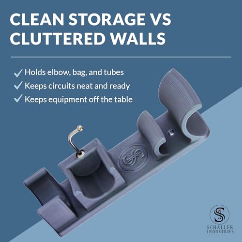 Image of S I Veterinary Modified Jackson Rees Circuit Wall Holder - Mapleson F Non-Rebreathing Circuit Storage, Coiled Hose Management, Damage-Free Command Strip Mount, For Veterinary Use Only (Silver)