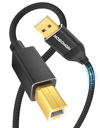 HOSONGIN USB Printer Cable 6FT，USB A to USB B Printer Cable，High-Speed Printer Cord for for Piano, Midi Keyboard, Mixer, Speaker, Instrument,Nylon Braided
