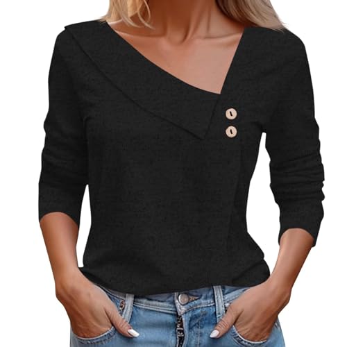 Yousify Womens Asymmetric V Neck Shirts Long Sleeve Fall Dressy Casual Button Down Tunic Tops Business Loose Fit Blouses