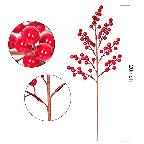 image for Lvydec 4 Pack Artificial Red Berry Stems - 20 Inch Christmas Holly Ber