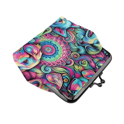 Pu Leather Buckle Coin Purse Psychedelic-Colorful-Dogs Girls Kiss-Lock Change Purse Wallets3