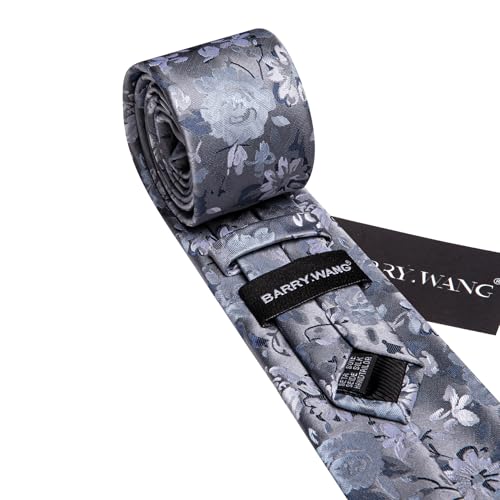 Image of Barry.Wang Floral Ties for Men Flower Necktie with Tie Clip Formal