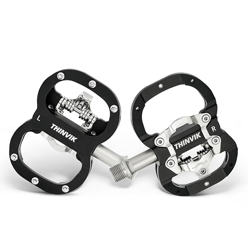 Thinvik Pedali per Bicicletta Shimano SPD – Doppia Funzione Piattaforma e Pedali Automatici per MTB 9/16'', Inclusi I Tasselli Compatibili, Colore Nero