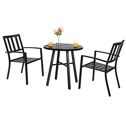 PHI VILLA Gartenmöbel Set 2 stühle mit Runder Tisch Wetterfest Terrassenmöbel Set 2 Personen mit Stapelbare Stühle Outdoor Bistro Möbel Sets Metall PHI VILLA Gartenmöbel Set 2 stühle mit Runder Tisch Wetterfest Terrassenmöbel Set 2 Personen mit Stapelbare Stühle Outdoor Bistro Möbel Sets Metall