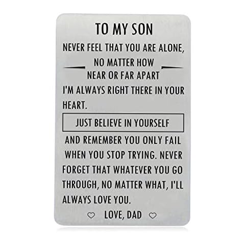 XYBAGS Gifts for Son from Dad, To My Son Engraved Wallet Card Inserts with Inspirational Quotes, Christmas, Birthday, Graduation, Gift Ideas Cover