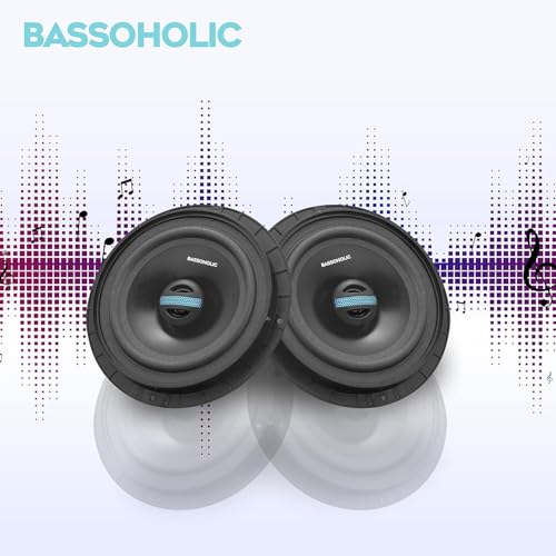 Image of Bassoholic 6.5 inch Two-Way Coaxial Car Speaker with High Bass, Water-Resistant Rubber Cone, Subwoofer-Ready, Perfect 6.5-Inch Speaker for Car with Punchy Sound