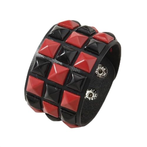 Studded Emo Bracelets Punk Goth Grunge Wristband Scene Accessories Dopamine Colored Choices for Women and Men 80s (Red Black)