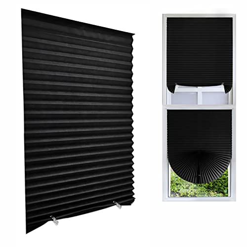 Cordless Blackout Pleated Fabric Shade Window Shades Blinds Darkening Temporary Light Filtering Pleated Paper Shade Easy to Install and Cut for Home Bedroom Office Windows HxW(59