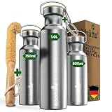 Blockhuette Stainless Steel Water Bottle I 500ml I Insulated Metal Flask, BPA Free, Leakproof, Dishwasher Safe, Ideal for Gym, Travel, Home Use, Cold Drinks, Reusable, with Cleaning Brush