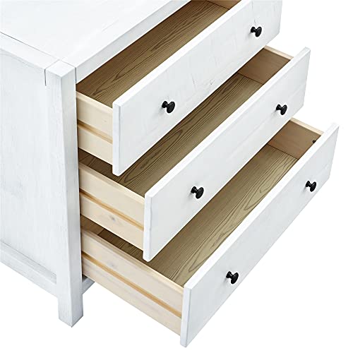 Musehomeinc Rustic Wood With 3-Drawer Dresser,Storage Night Stand,Round Metal Knobs,White Washed Finish #TOP4