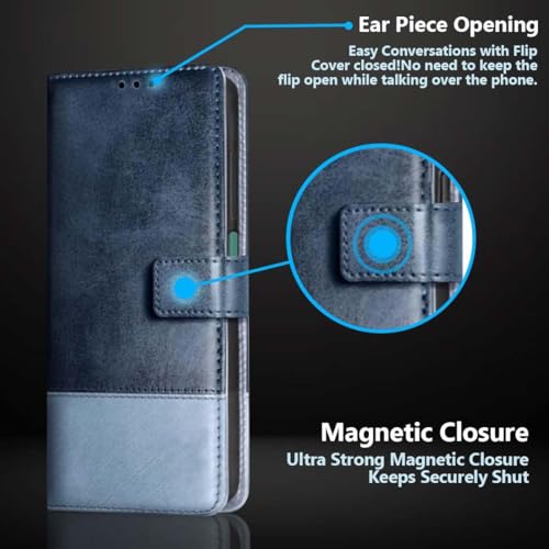 Image of Leather Flip Case Cover Compatible with Back case Cover for iQOO Z11x 5G|Dual Colour||Hand-Stitched Leather Finish| Lightweight| Inbuilt Card Pockets |(Aqua)