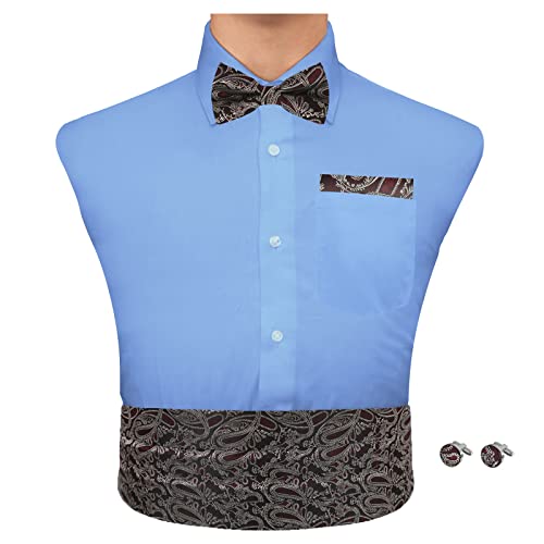 Epoint Cummerbunds For Wedding Elastic-Band Man Wardrobe Paislry Pretied Bowtie Pocket-Square Cuff-Link Set Red Jacquard Silk Wedding Numbers C.b.ae.o.003 Burgundy,Beige #TOP1