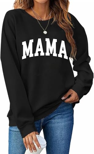 JIELAFIC Mama Sweatshirts for Women Long Sleeve Mama Letter Graphic Shirt Crewneck Mom Sweatshirt Pullover Mom Sweater (5,Small)