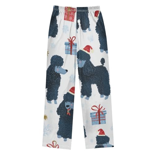 ZZXXB Christmas Poodle Snow Boys Long Pants Soft Trousers Elastic Waist Kids Lounge Bottoms with Pockets S-XL2
