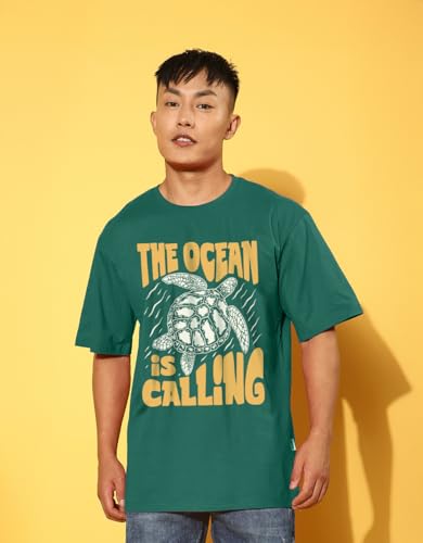 Image of Cotton Blend Oversized Loose Fit Drop Shoulder Graphic Printed Men's Half Sleeve T-Shirt (Sizes: S to 2XL)