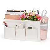 Lilithye Bedside Caddy Storage Organizer with Fixed Straps and Water Bottle Holder for Home, College, Dorm, Bunk/Hospital/Crib Bed Rails, White