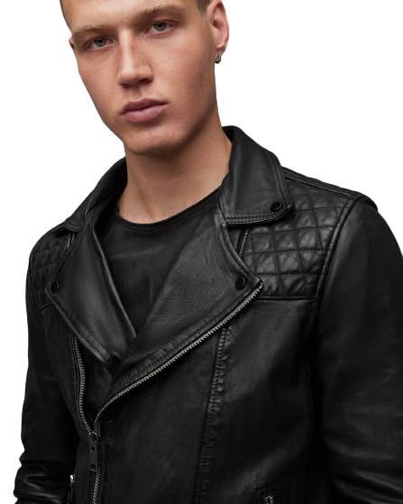 Men’s Black Padded Sleeves Leather Jacket lapel Collar Biker Winter Wear Black Real Leather Jacket for Mens2