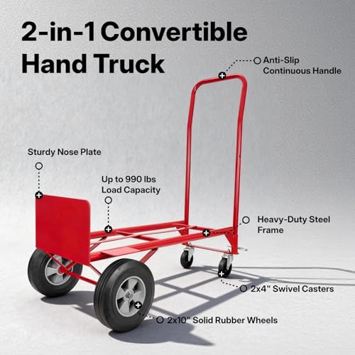 NORTHSKY 2-in-1 Convertible Hand Truck & Dolly, 990 lbs Capacity Heavy-Duty Folding Platform Truck, Steel Frame, 10" Solid Rubber Wheels, Utility Platform Cart w/Beveled Nose Plate for Easy Transport by NORTHSKY - Image 3