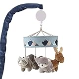 Levtex Baby - Trail Mix Musical Rotating Baby Crib Mobile - Plush Bears , Moose and Racoon - Grey, Blue, Navy, Brown, White - Nursery Accessories