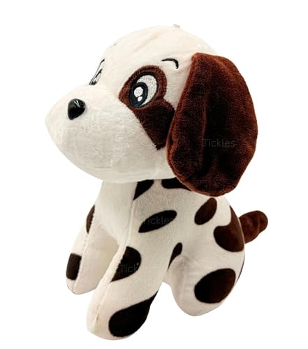 Image of Tickles Cute Sitting Puppy Dog Soft Stuffed Plush Animal Toy for Kids Boys & Girls Birthday Gift (Color: White & Brown Size: 20 cm)