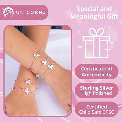 UNICORNJ Sterling Silver 925 Bracelet for Girls Trotting Unicorn and Star with Enamel 6.25"4