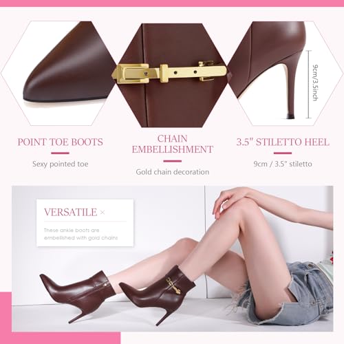 MIRAAZZURRA Ankle Boots for Women Pointed Toe Stiletto High Heel Sexy Ankle Booties with Chain Side Zipper for Party Date Dress2