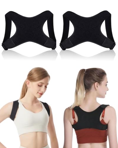 LOZTBUE Corrector de postura espalda para mujer y hombre, 2 piezas, negro, transpirable, ajustable, para alivio del dolor de espalda, cuello