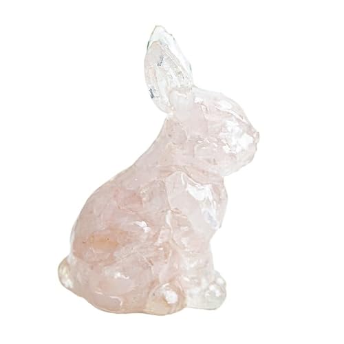 HUFFA Crystal Rabbit Figurine - Natural Crystal Standing Rabbit Desktop Decoration Art Piece(Pinkcrystal)