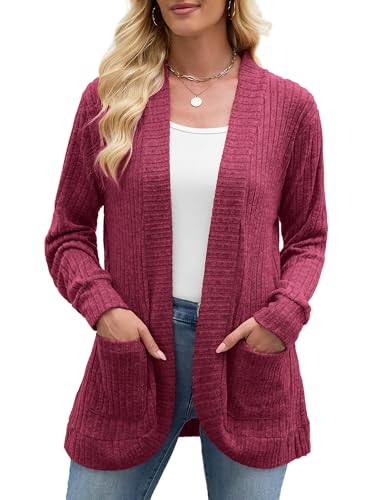 Image of Heymoments Women's Long Sleeve Open Front Cardigan Casual Lightweight Swearter Ladies Loose Knit Outwear Coats with Pockets
