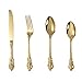 Home Wang 4PCS Stoviglie Set di Posate Cucchiai da Portata Cucchiaini da tè Set da tavola in Acciaio Inossidabile Set da tavola di Lusso in Stile Vintage-Oro