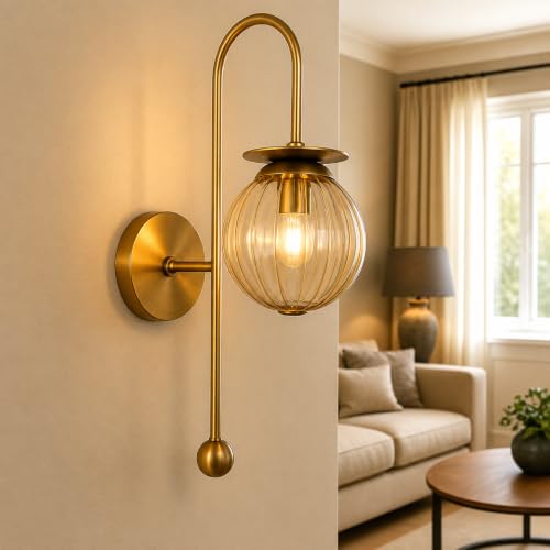 Image of Antique Curved Style Wall Lamp | Wall Lamp Sconce with Metal Frame | Decorative Lighting Fixture for Living Room, Bedroom, Hallway