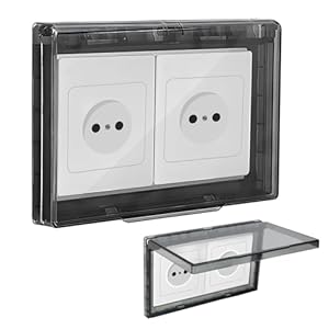 Cubierta interruptor de pared, cubierta interruptor de enchufe – Doble toma tipo 86 reversible – Interruptor de enchufe impermeable para baño y cocina, enchufe negro transparente