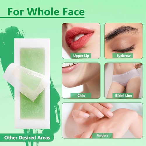 60 Piezas Bandas Depilatorias Bandas de Cera Depilatoria Tiras Depilatorias Cera Fria Depilatoria con 8 Toallitas Calmante Post-Depilación Adecuado para la Cara y el Cuerpo - imagen 2