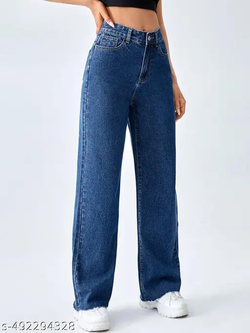 Image of Women High Waist Wide Leg Denim Baggy Jeans Casual High Waist || Wide Leg || Modern Look || Baggy fit Fashion Beauty Lovely Unique Denim Jeans for Women