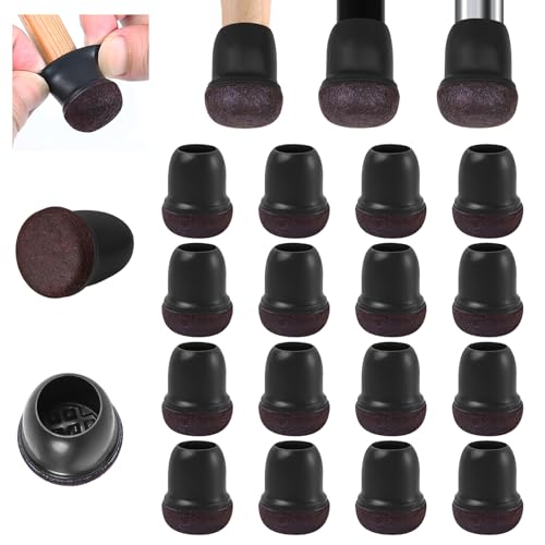 Ezprotekt Protection Pied de Chaise, 12-20mm Patins pour Chaises en Silicone avec Feutre épaissi, 16 pièces Noir Petit Patin de Chaise Protections Tampon de...