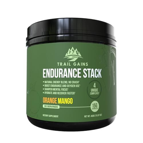 Endurance Stack – Hydration & Endurance Drink Mix for Trail Runners – Electrolytes, Natural Caffeine, Beta-Alanine, Cordyceps & B Vitamins for Energy, Focus & Recovery (30 Servings, Orange Mango)