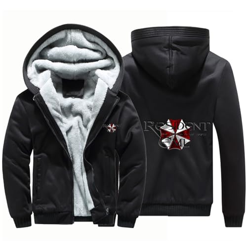 BYXLMS Herren Fleece Hoodies für Resident/Evil/Regenschirm Full Zip Up Pullover Langarm Kapuzenpullover Herbst Winter Hoody Jacken-Black B||XXL