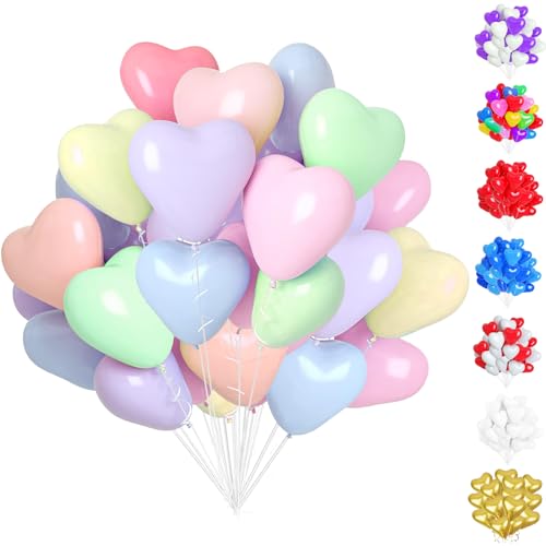 50 Pcs Globos corazon Macaron, 12 Pulgadas Globo en Forma de Corazón Pastel Color, Multicolor Corazón Globo Helio para el Día de San Valentín, Boda, Fiesta de Cumpleaños, Decoración