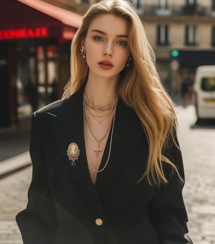 Image of Kokoma Dangling Crystal Lady Portrait Brooch Pin for Women Girls Vintage Victorian Cameo Corsage Lapel Pins Collar Scarf Badge Pins Dress Accessories Jewelry Gifts